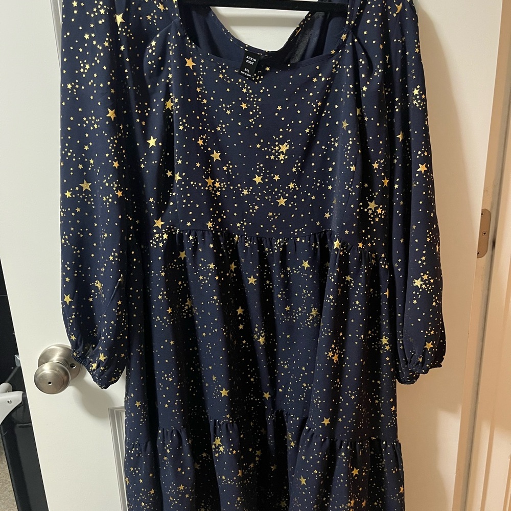 SHEIN Midnight Blue Dress with Golden Starry Pattern